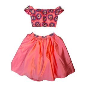 Rachel Allan peach beaded two piece formal prom dress sz 2